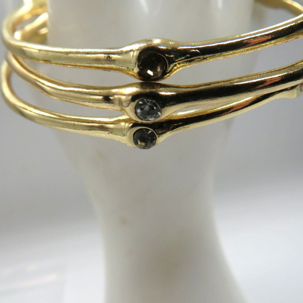 Set 3 Bracelets Bangle Stack Gold Tone Clear Yell… - image 7